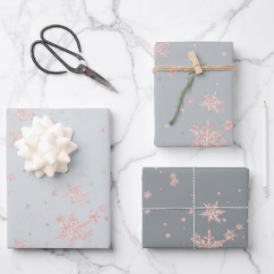 Blush Pink Gold Snowflakes Tones Of Gray Wrapping Paper Sheet