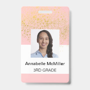 Blush Pink Gold Sparkle Teacher ID Badge