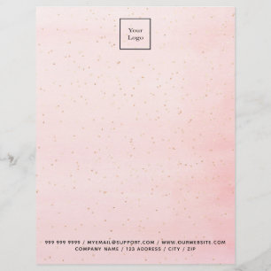Blush pink gold sparkles elegant business logo custom letterhead