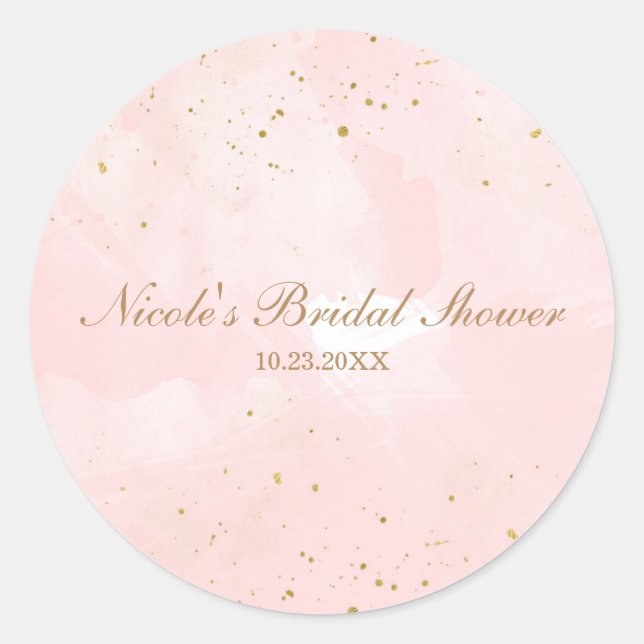 Blush Pink & Gold Splatter Modern Bridal Shower Classic Round Sticker (Front)