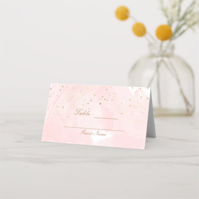 Blush Pink & Gold Splatter Modern Table Seat Place Card (Back)