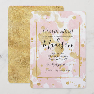 Blush Pink Gold Splatters Abstract Invitation