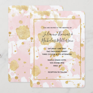 Blush Pink Gold Splatters Abstract Invitation