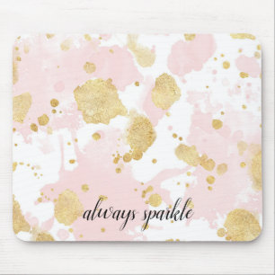 Blush Pink Gold Splatters Abstract Mouse Pad
