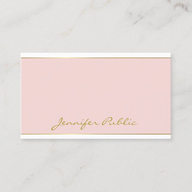 Blush Pink Gold Template Handwritten Script Chic Business Card (Front)