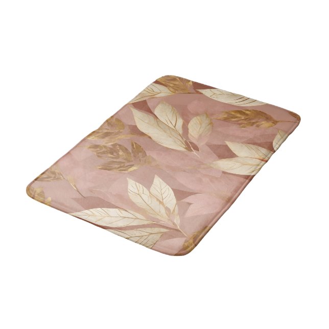 Blush Pink Gold Trendy Boho Leaves Collection Bath Mat (Angled)