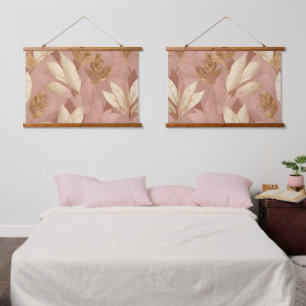 Blush Pink Gold Trendy Boho Leaves Collection Hanging Tapestry