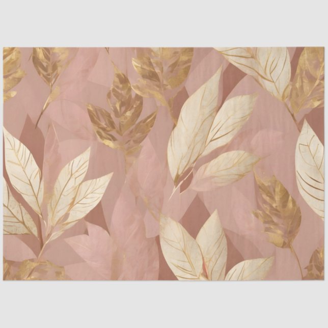 Blush Pink Gold Trendy Boho Leaves Collection Tissue Paper (Front)