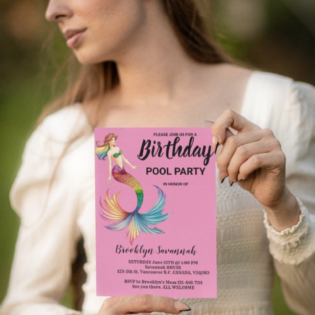 Blush Pink Gold Turquoise Mermaid Tail Pool Party Postcard (Creator Uploaded)