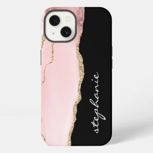 Blush Pink Gold Watercolor Agate Personalised iPhone 13 Case