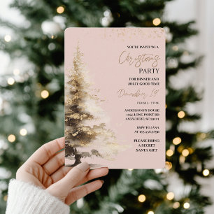 Blush Pink & Gold Watercolor Christmas Party Invitation