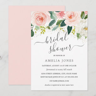 Blush Pink Gold Watercolor Floral Bridal Shower Invitation