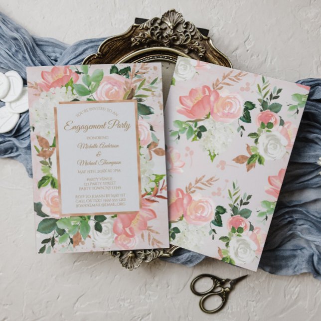 Blush Pink Gold Watercolor Floral Engagement Party Invitation (Creator Uploaded)