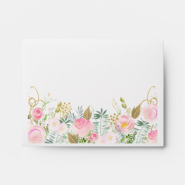 Blush Pink Gold Watercolor Floral Sage Wedding Envelope (Front)