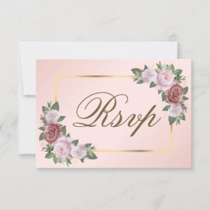 Blush Pink Gold Wedding RSVP Card Meal Choice