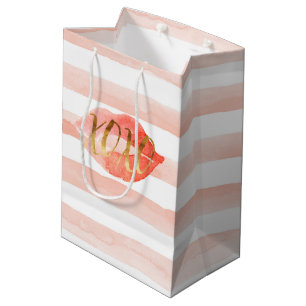 Blush Pink Gold XOXO Watercolor Kiss Medium Gift Bag