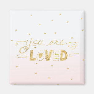 Blush Pink Gold You are Loved Hearts Ombre Magnet