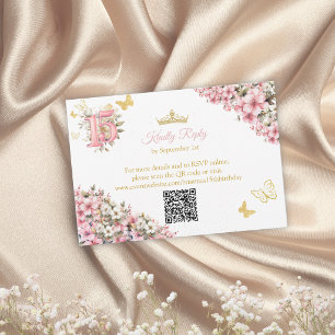 Blush Pink Golden Floral Butterflies Quinceañera RSVP Card