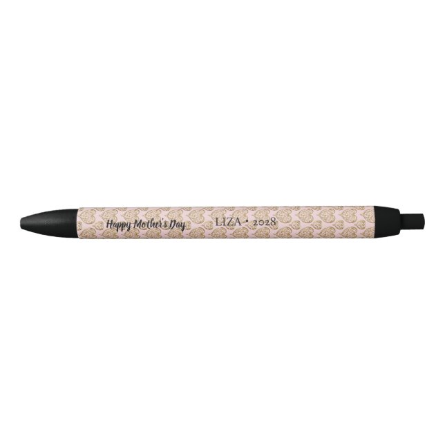 Blush Pink Golden Hearts Mother's Day Black Ink Pen (Front)