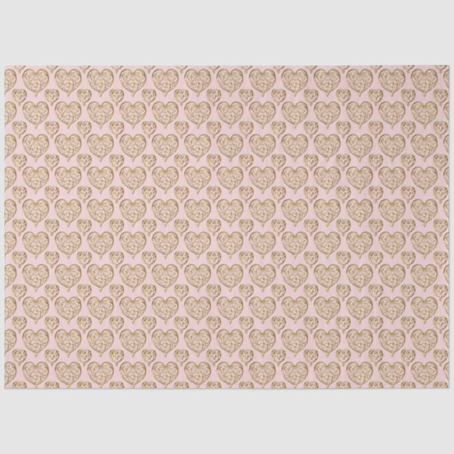 Blush Pink Golden Hearts Tissue Paper (Front)