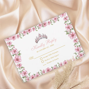 Blush Pink Golden Mis Quince Glitter Quinceañera RSVP Card