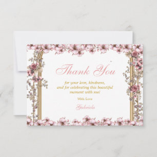 Blush Pink Golden Tiara Floral Quinceañera Thank You Card