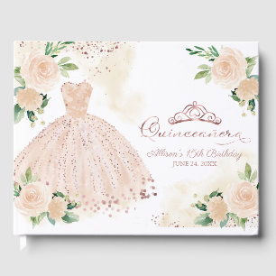 Blush Pink Gown Floral Quinceanera Guest Book
