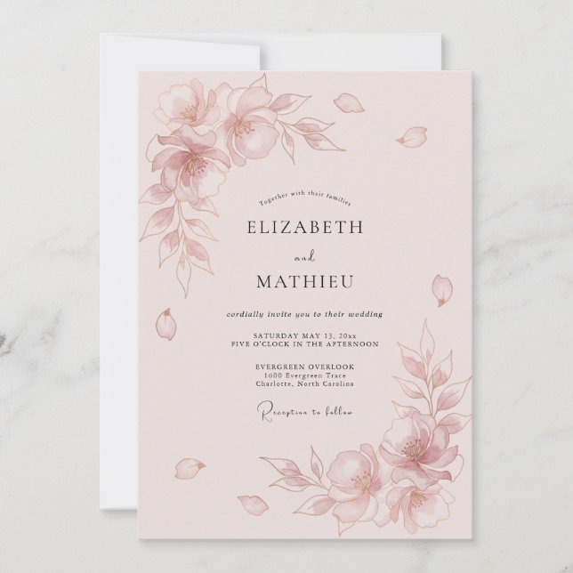 Blush Pink Graceful Floral Wedding Invitation (Front)