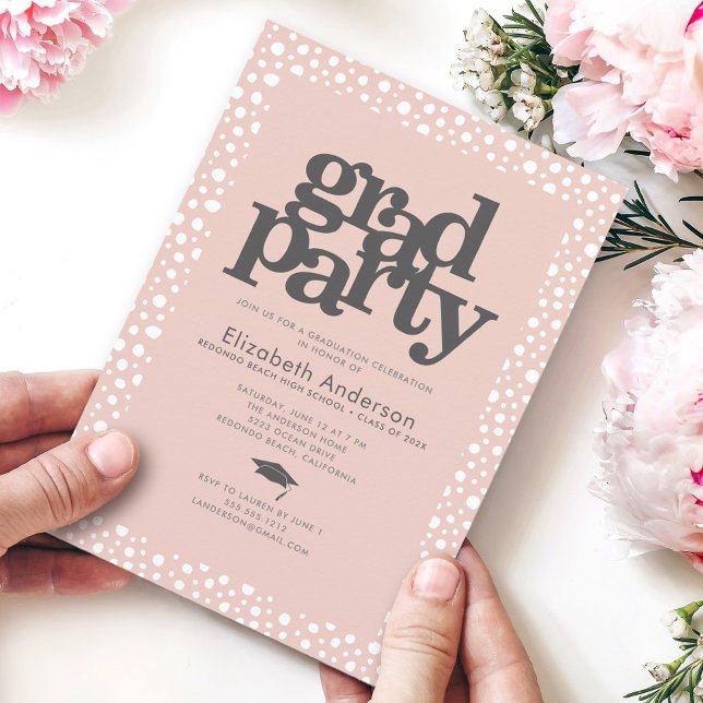 Blush pink grad party bold modern typography chic invitation (Creator Uploaded)