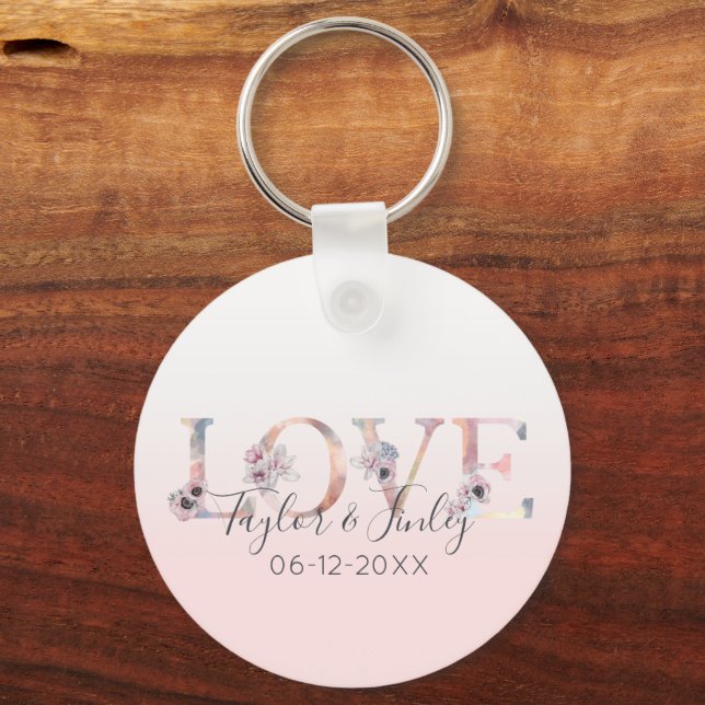 Blush Pink Gradient Love Girly Bridal Shower Key Ring (Front)