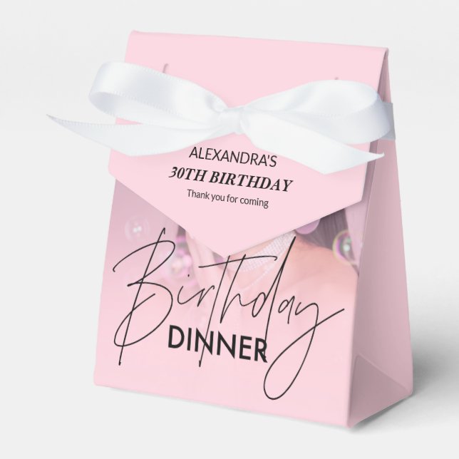 Blush Pink Gradient Photo Birthday Dinner Favour Box (Front Side)