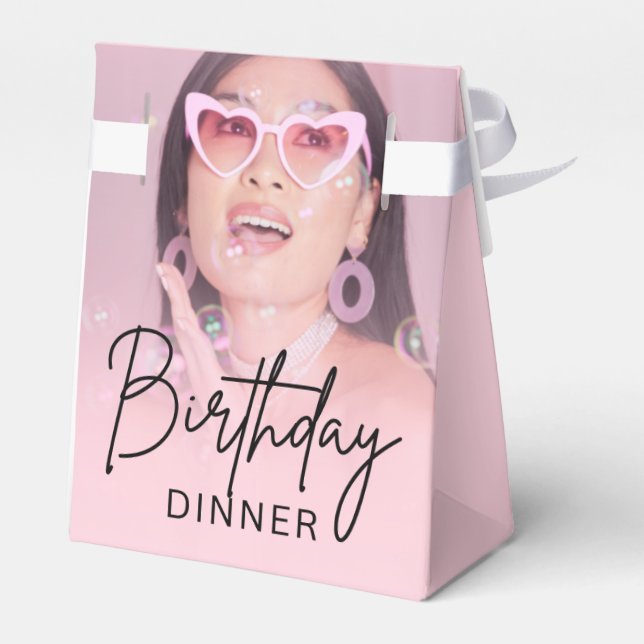 Blush Pink Gradient Photo Birthday Dinner Favour Box (Back Side)