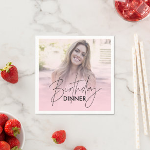 Blush Pink Gradient Photo Birthday Dinner Napkin