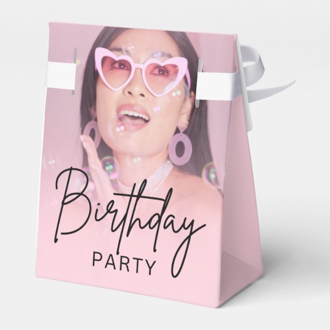 Blush Pink Gradient Photo Birthday Party Favour Box (Back Side)