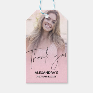 Blush Pink Gradient Photo Birthday Thank you Gift Tags