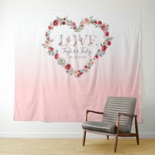 Blush Pink Gradient Selfie Love Backdrop Wedding Tapestry