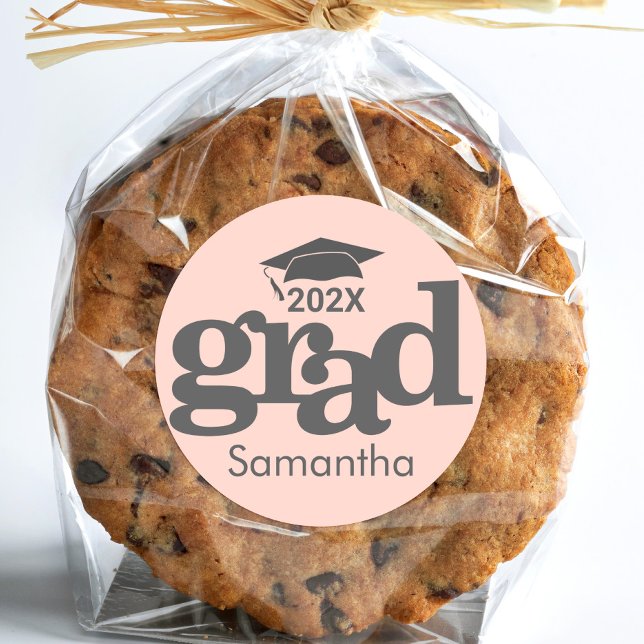Blush Pink Graduation Bold Modern Typography  Classic Round Sticker (Creator Uploaded)