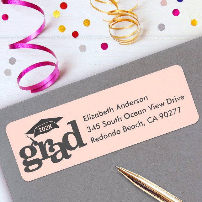Blush Pink Graduation Bold Type Grey Cap Address (Creator Uploaded)