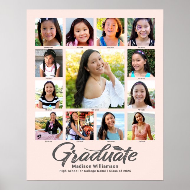 Blush Pink Graduation K–12 Photo Collage Script Poster (Front)