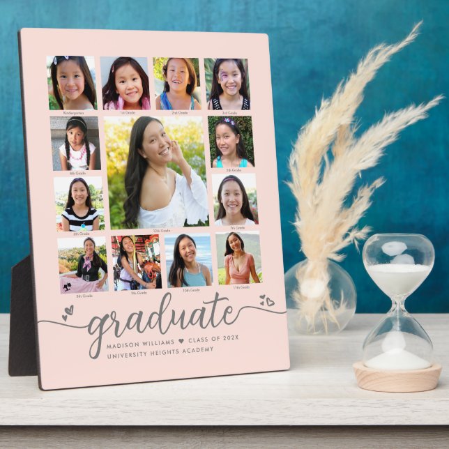 Blush Pink Graduation K–12 Script Photo Collage Plaque (Side)