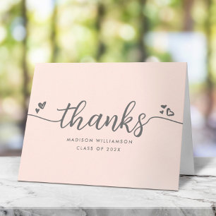 Blush Pink Graduation Modern Elegant Script Hearts Thank You Card