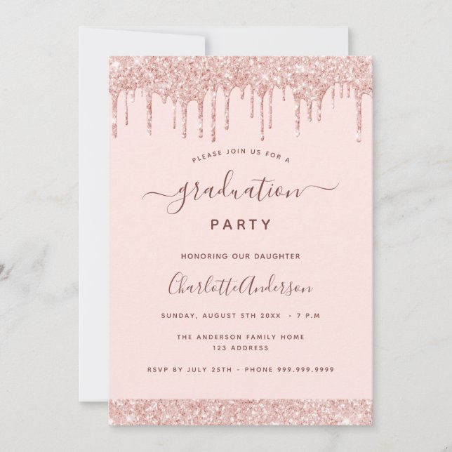 Blush pink graduation party rose gold girl invitation (Front)