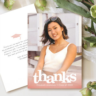 Blush pink graduation photo modern bold typography thank you card