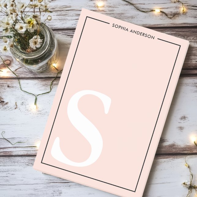 Blush Pink Graphic Monogram Personalised Name Post-it Notes (Creator Uploaded)
