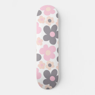 Blush Pink Gray Daisies Retro Dream #1 #retro #art Skateboard
