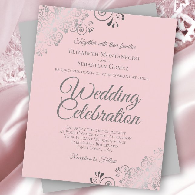 Blush Pink & Gray Frilly BUDGET Wedding Invitation (Creator Uploaded)