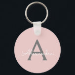Blush Pink Gray Modern Script Girly Monogram Name Key Ring<br><div class="desc">Blush Pink and Gray Simple Script Monogram Name Keychains (Key Chain). This makes the perfect sweet 16 birthday,  wedding,  bridal shower,  anniversary,  baby shower or bachelorette party gift for someone that loves glam luxury and chic styles.</div>