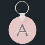 Blush Pink Gray Modern Script Girly Monogram Name Key Ring<br><div class="desc">Blush Pink and Gray Simple Script Monogram Name Keychains (Key Chain). This makes the perfect sweet 16 birthday,  wedding,  bridal shower,  anniversary,  baby shower or bachelorette party gift for someone that loves glam luxury and chic styles.</div>