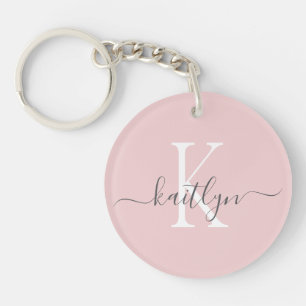 Blush Pink Gray Name Initial Monogram Key Ring
