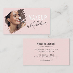 Blush Pink Gray Script Photo Makeup Business Card